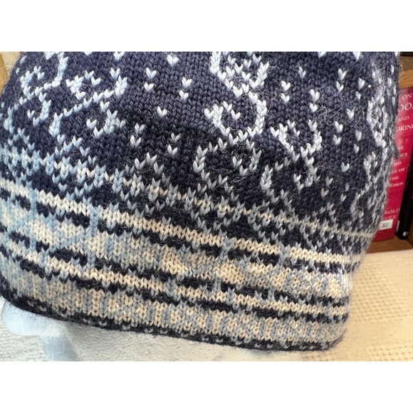 Merrily Knit Hat Blue White Fair Isle Pattern Tassel Winter Warm - Picture 2 of 6